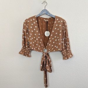 Tularosa 'Nanette' Polka Dot Latte Crop Blouse